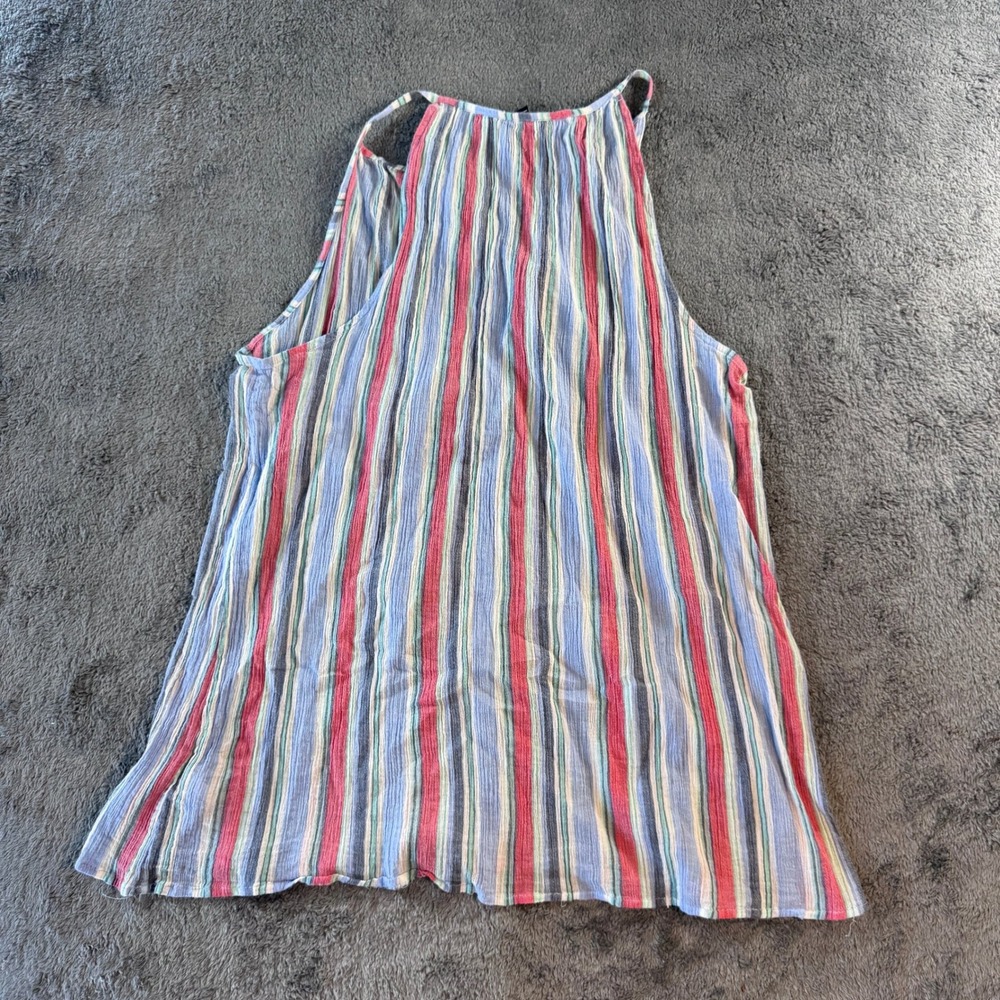 Chaps Denim Womens Large Striped Sleeveless Tank Top Tassel Tie Blue Red Gauze - Picture 5 of 5